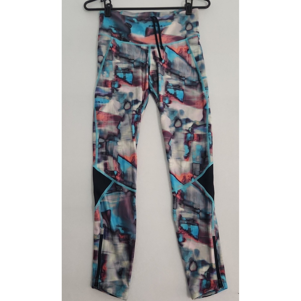 Under Armour HeatGear Compression Leggings Womens Medium Blue Black Mesh Full